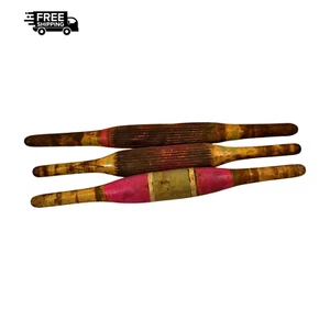 Rare Lot of 3 Antique Wooden Bread Rolling Pin Belan Original Lacquer Painted M1 - Picture 1 of 11