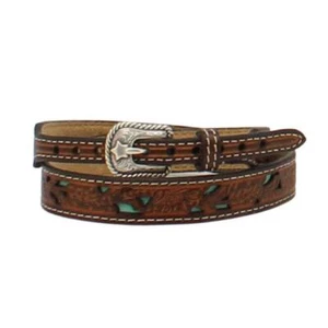Twister Western Mens Hatband Floral Tapered Turquoise Underlay Brown - Picture 1 of 1