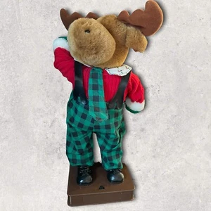Vintage J.G.I. Christmas Animated Singing Dancing Moose 14" T Red Black Plaid - Picture 1 of 8
