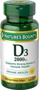 Nature's Bounty Vitamina D3 - Apoya la salud inmune 150 unidades 1 paquete TOTALMENTE NUEVO - Imagen 1 de 4