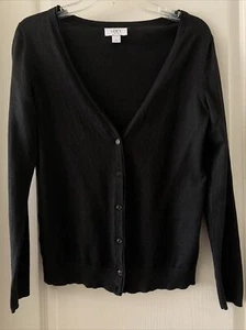Ann Taylor Loft Black Cardigan Sweater Womens SP Button Down V-Neck Long Sleeve - Picture 1 of 9