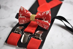 NIÑOS BEBÉS NIÑOS Brackets Suspendedores ROJO Navidad ALCE Moño Corbata 1-8 Años - Imagen 1 de 8