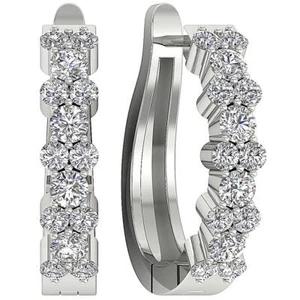 VS F 0.60 Ct Lab Grown Round Cut Diamond Prong Set 10K White Gold Hoops Earrings - Picture 1 of 11