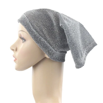 Mujeres Musulmanas Hiyab Hermosos Sombreros Turbante Dorado Gorra Liso Brillante Brillo Foto 1 de 4