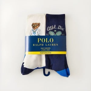 Polo Ralph Lauren mehrfarbige Crew-Socken für Herren 6er-Pack Bär Tennis Streifen neu mit Etikett - Bild 1 von 5