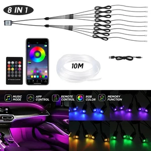 10M LED Car Interior Fiber Optic Light Strip RGB Atmosphere Lamp Set APP Remote - Picture 1 of 10