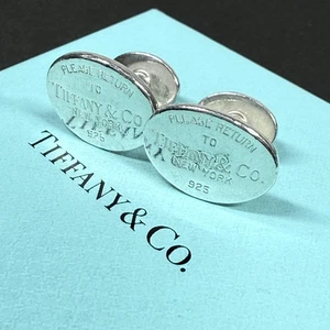 Tiffany & Co. Please Return To Oval Cufflinks Sterling Silver 925 Vintage - Picture 1 of 24