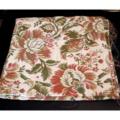 Vintage Floral Upholstery Fabric Remnant Pink Green Beige 29x53 - Image 1 of 4