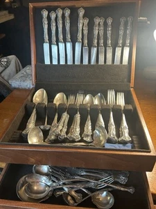 1904 Vintage 1847 Rogers Silverplate Flatware Set 65 Pieces Grapes Silverware - Picture 1 of 24
