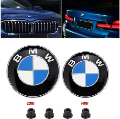 2X Logo Emblème BMW 82mm Capot 74mm Hayon E46 E90 E39 F10 F30 X5 Insigne Neuf - Immagine 1 di 4