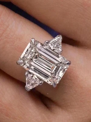 Lab Grown Three-Stone 8.60 TCW Emerald Cut E VS1 Engagement Ring in 14K Gold - Image 1 of 4