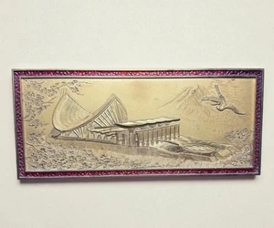 Vintage Japanese Brass Wall Art Fuji Crane Cherry Blossom Sho-Hondo Temple 13 In - Picture 1 of 23