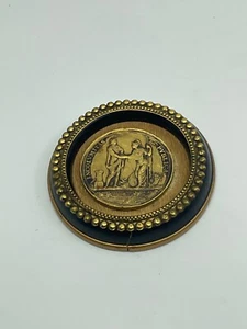 "Antigua medalla de bronce italiana grande de 3"" Incolvmitas Pvblica sobre marco de madera de 5""" - Imagen 1 de 2