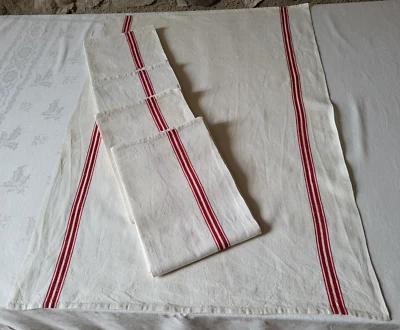 N12  5 Torchons en métis à liteaux rouges 56x78cm VINTAGE 5 metis clothes - Photo 1/4