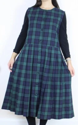 Vestido xadrez vintage anos 80 LAURA ASHLEY Pinafore Jumper Cottage Core Praire EUA 10 - Imagem 1 de 4