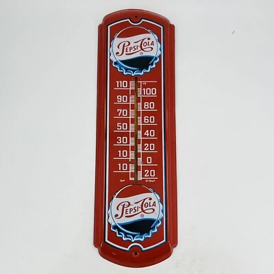 Antigo 27" Termômetro Publicitário Pepsi-Cola Placa de Metal Vermelho Azul Sem Termômetro - Imagem 1 de 4