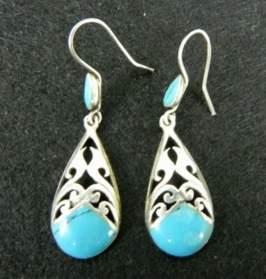 Orecchini da donna in ARGENTO 925 pendenti con pietra azzurra vintage celtico - Immagine 1 di 4