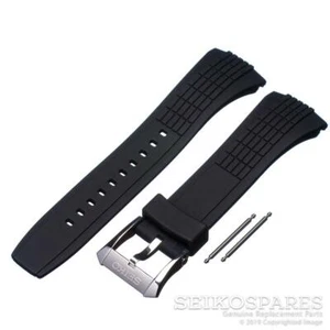 Seiko Watch Band Silver Buckle Velatura Kinetic SPC007 SRH013 Black Rubber Strap - Picture 1 of 2