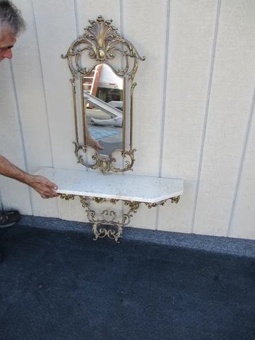 63545  Marble Top Console Table With Mirror Cover