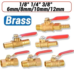 Brass Ball Valve 6mm 8mm 10mm-16.5mm Hose Barb Water/Air Gas Fuel Line Shut-off - Picture 1 of 27