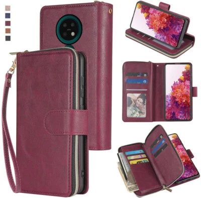 For Nokia 7.2 Wallet Case 9Card Zipper Slots Kickstand Flip Leather Phone Case - Image 1 of 4