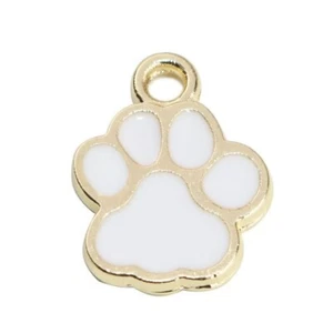 10 Cute Small Dog Paw Shaped Gold Tone Charm Pendants with White Enamel - Picture 1 of 2