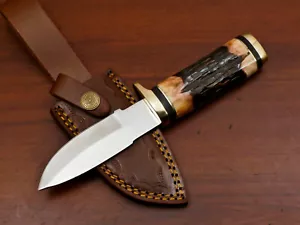 Rody Stan CUSTOM HAND FORGED D2 BLADE 8" HUNTING KNIFE - BONE/WOOD/BRASS GUARD - Picture 1 of 6