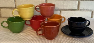 7 Fiesta Ware cups 1 saucer Cobalt blue yellow red forest green tangerine paprik - Picture 1 of 10