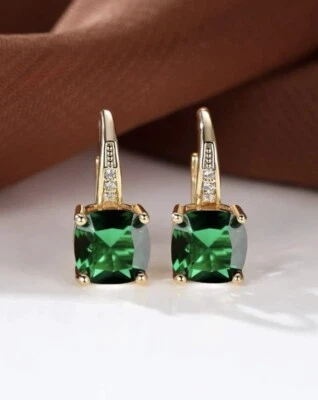 Green crystal earrings - drop dangle hoop  - Emerald & Cubic Zirconia Jewellery - Image 1 of 4