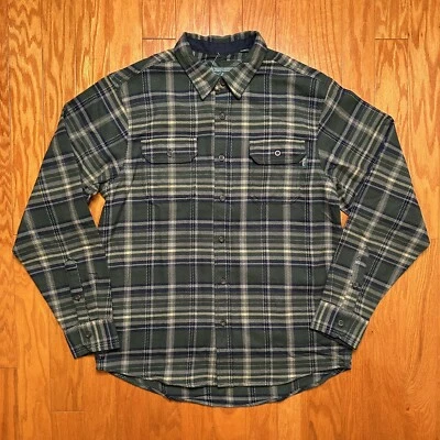 Woolrich Brawny Flannel Heavyweight Shacket Green Plaid Side Pockets Size Large - Image 1 of 4