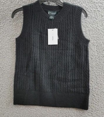 C by Bloomingdale's Cashmere Crochet Crewneck Vest Women's S Black Pullover - Image 1 of 4