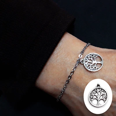 Bracciale Acciaio con Albero della Vita argento ciondolo portafortuna Uomo Donna - Immagine 1 di 4