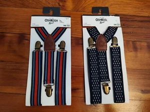 2 OshKosh Boys One Size Navy Gray & Red Striped Adjustable Suspenders NWT - Picture 1 of 2