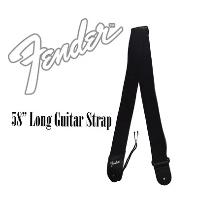 Correa de Guitarra Fender Negra 0990606049-G 58" Largo 2" Ancho Plata Logo Alta Calidad Foto 1 de 4