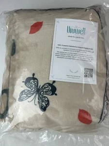 Vivwell Fleece Überwurf Decke beige Schmetterlinge rotes Blatt Plüsch weich kuschelig 65"x50 - Bild 1 von 4