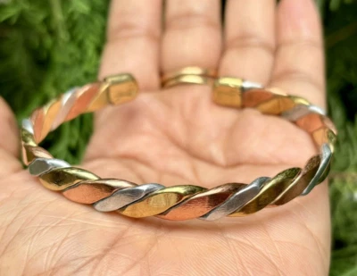 1Pc Pure Ashtadhatu, Copper Brass Silver Healing Bangle Cuff Bracelet Spiritual - Image 1 of 4