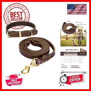 6ft Leather Dog Leash and Collar Set, Soft Braided Leather Dog Leash 6ft with... - Picture 1 of 7