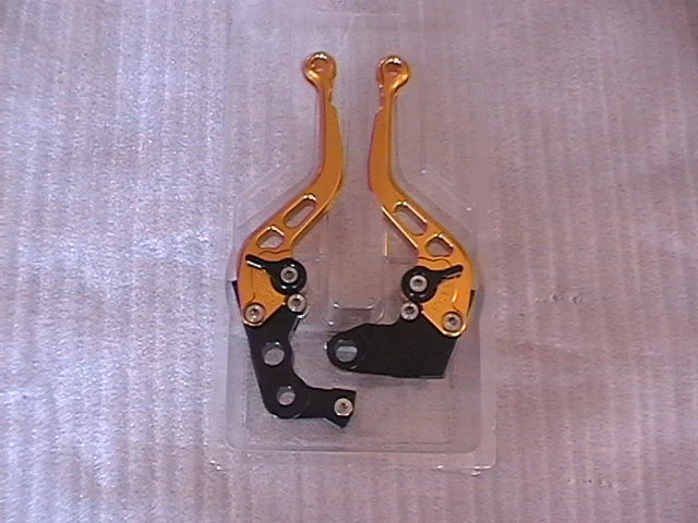 JUEGO DE PALANCA CORTA DE CARRERAS KAWASAKI ZX6R ZX10R Z750R ZX1000 SX Z1000 DORADO/NEGRO Foto 1 de 4