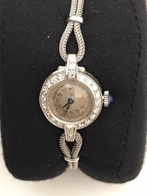 Antique Platinum Diamond White Gold Sapphire Ladies Watch VERTEX - Image 1 of 4