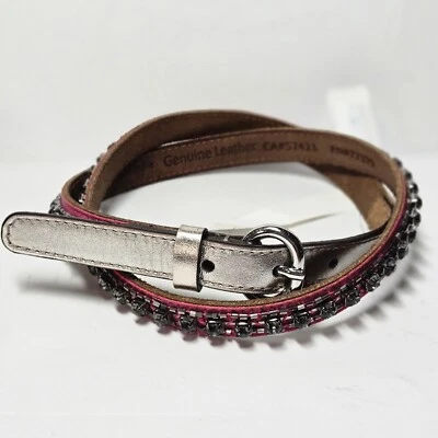 Ann Taylor Loft Nuevo con Etiquetas Pequeño Cuero Rosa Tachonado Lindo Boho Shabby Chic Cinturón Brillante Foto 1 de 4