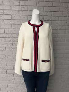 J.Crew Women Cream Chunky Sweater With Blue Red Trim Size XXL - Picture 1 of 8