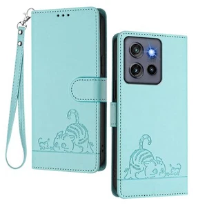 Coque pour Motorola Moto Edge 50 Neo - Chat Mignon Embossé en Cuir Portefeuil... - Photo 1 sur 7