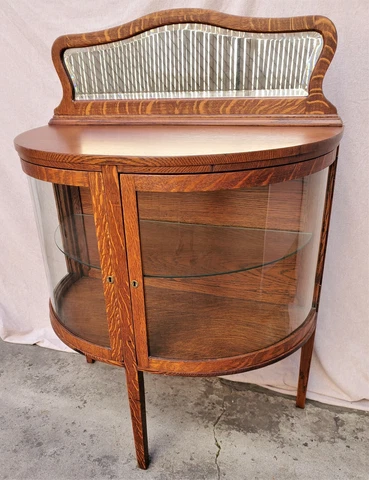 Mission / Arts & Crafts Oak Demilune Bowed Glass China Cabinet Console Sideboard Cover