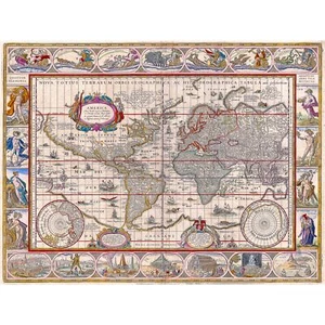 Antique Map of the World, Willem Blaeu, 1635, Lustre Canvas Print, 30" x 40" - Picture 1 of 10