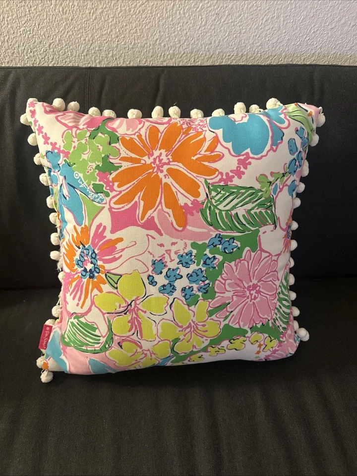 Lilly Pulitzer Reversible Floral Pom Pom 17” Decorative Pillow - Image 1 of 4