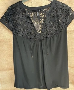 White House Black Market WHBM Womens Matte Jersey Openwork Top Cap sleeve - Picture 1 of 4