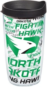 Bicchiere All Over North Dakota Fighting Hawks con avvolgimento e coperchio nero 16 oz, trasparente - Foto 1 di 8