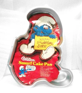 Tablero de mensajes Wilton SMURF Cake Pan de colección para cumpleaños escuela aluminio 1983 - Imagen 1 de 7