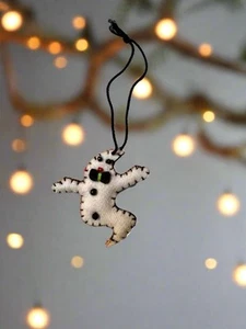 Primitive Handcrafted Halloween Felt 2” Ghost Ornament - Picture 1 of 3