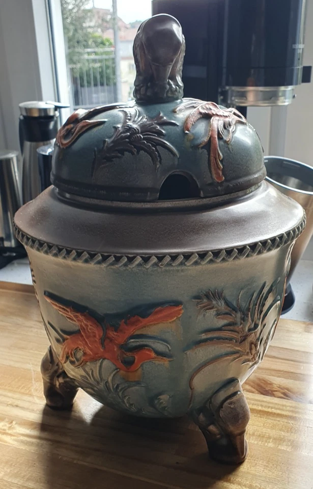 Rumtopf / Keramik / Steingut mit Reliefmuster - Bild 1 von 4